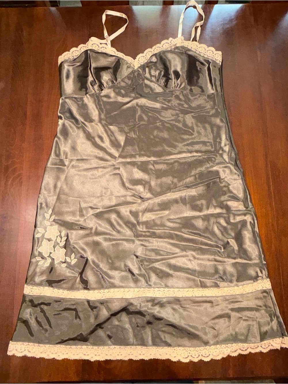 Etam Brown Satin Lace Slip Dress US 12 Y2K Lingerie Style